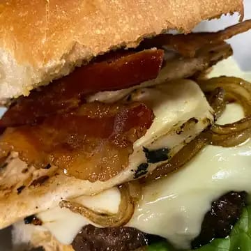 Garlic Bread Pierogi Bacon Cheese Burger.